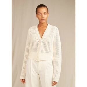 New Vince Womens Optic White 100% Cotton Crochet Cardigan Medium